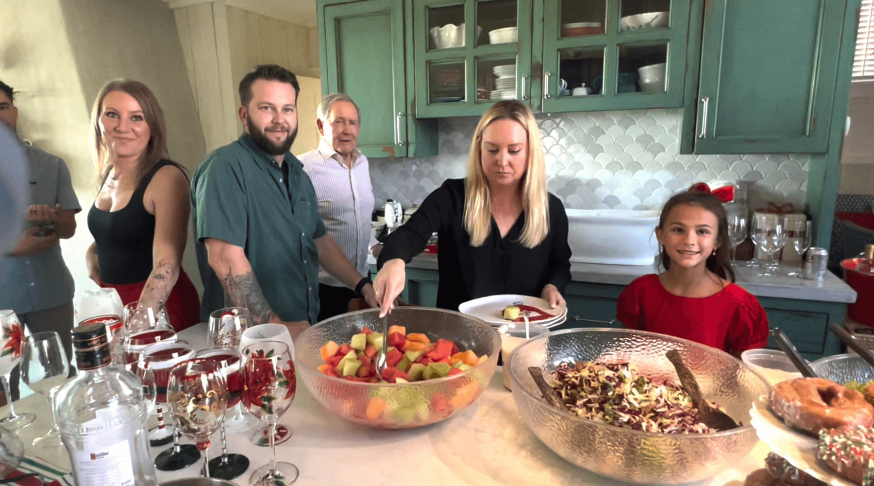 Family gathering for a meal