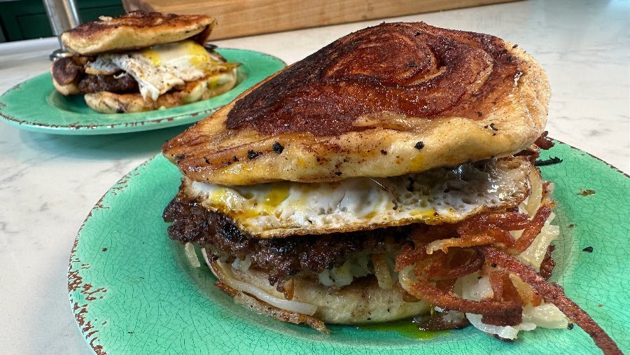 Big Poppa’s Cinnamon Roll Breakfast Sandwich