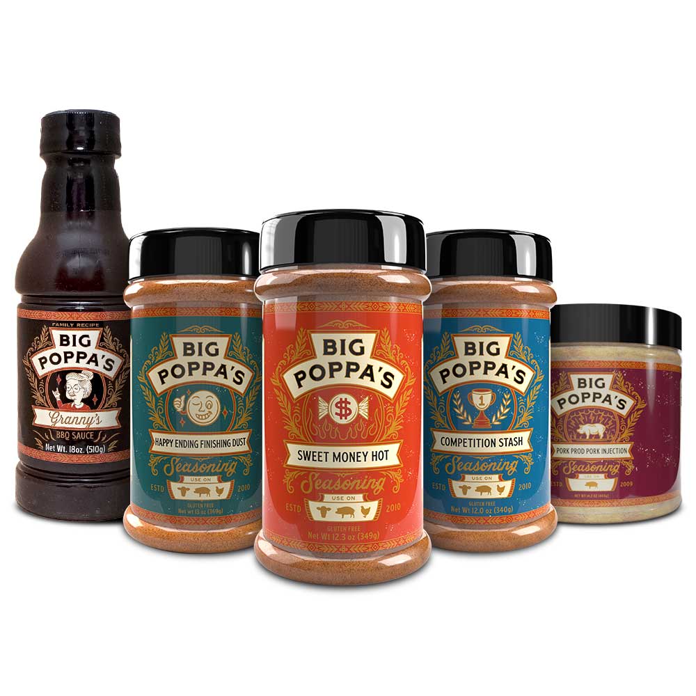 Bundle includes Granny's BBQ Sauce, Comp Brisket & Steak, Sweet Money Hot, Comp Stash, and Cattle Prod Injection.