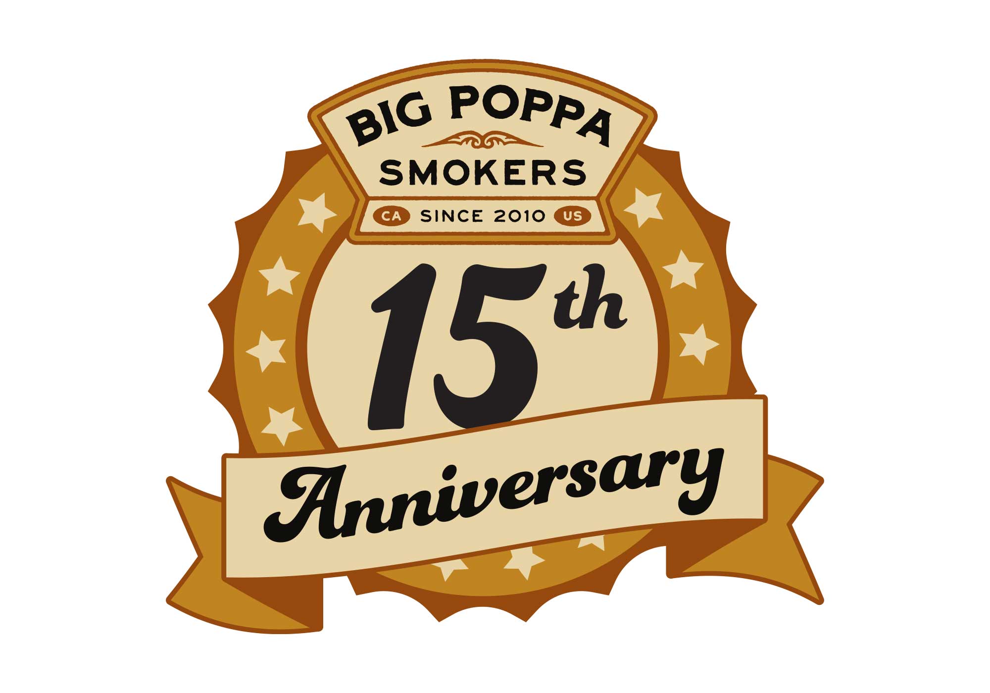Big Poppa's 15th anniversary logo that has stars and reflects our colors and brand