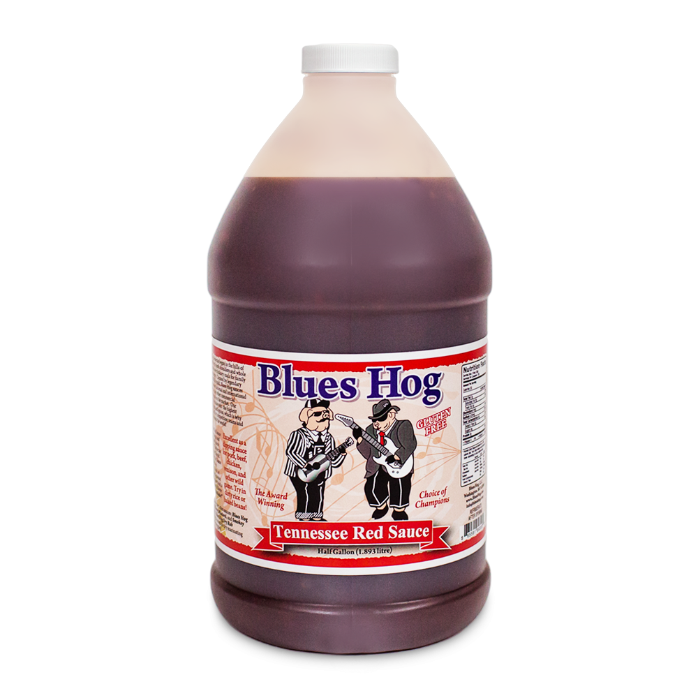 Half gallon jug of Blues Hog Tennessee Red Sauce.