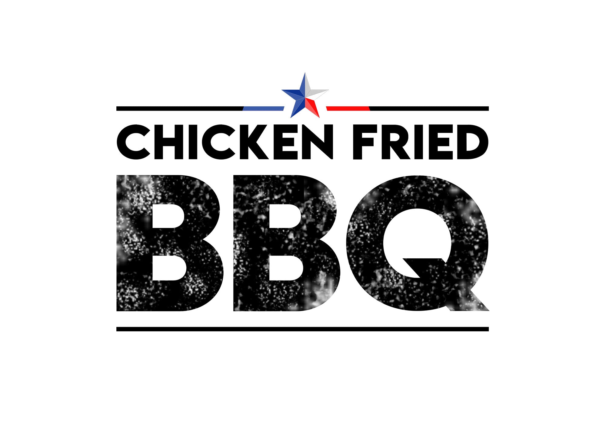 Big bold black letters of Chicken Fried BBQ with Texas Star and colors