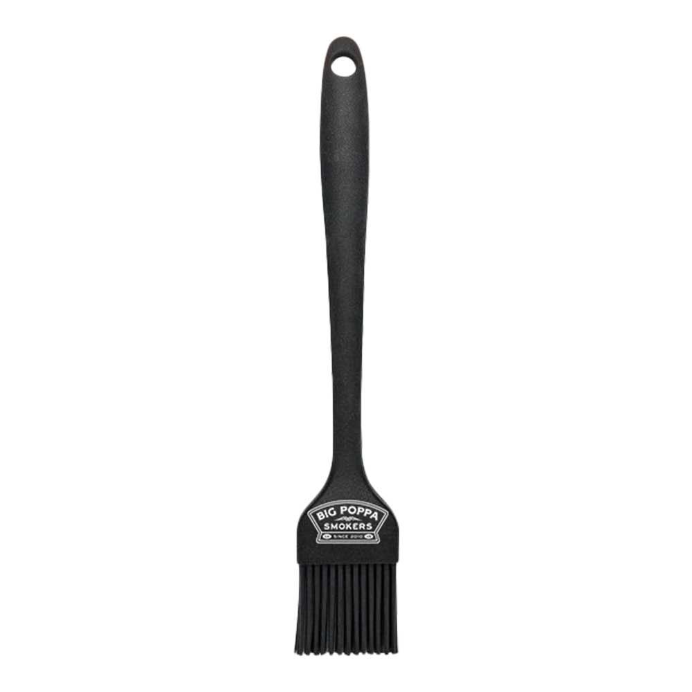 Black basting brush with Big Poppa Logo at the base of the brush. Brush is used to baste sauce onto your bbq.