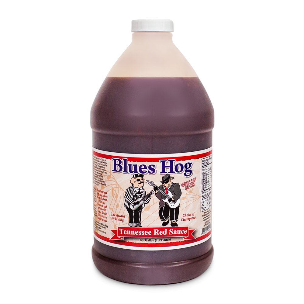 Half gallon jug of Blues Hog Tennessee Red Sauce.