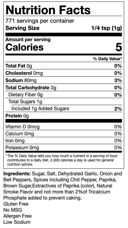 Nutrition facts for Eat Barbecue Sweetness Rub.