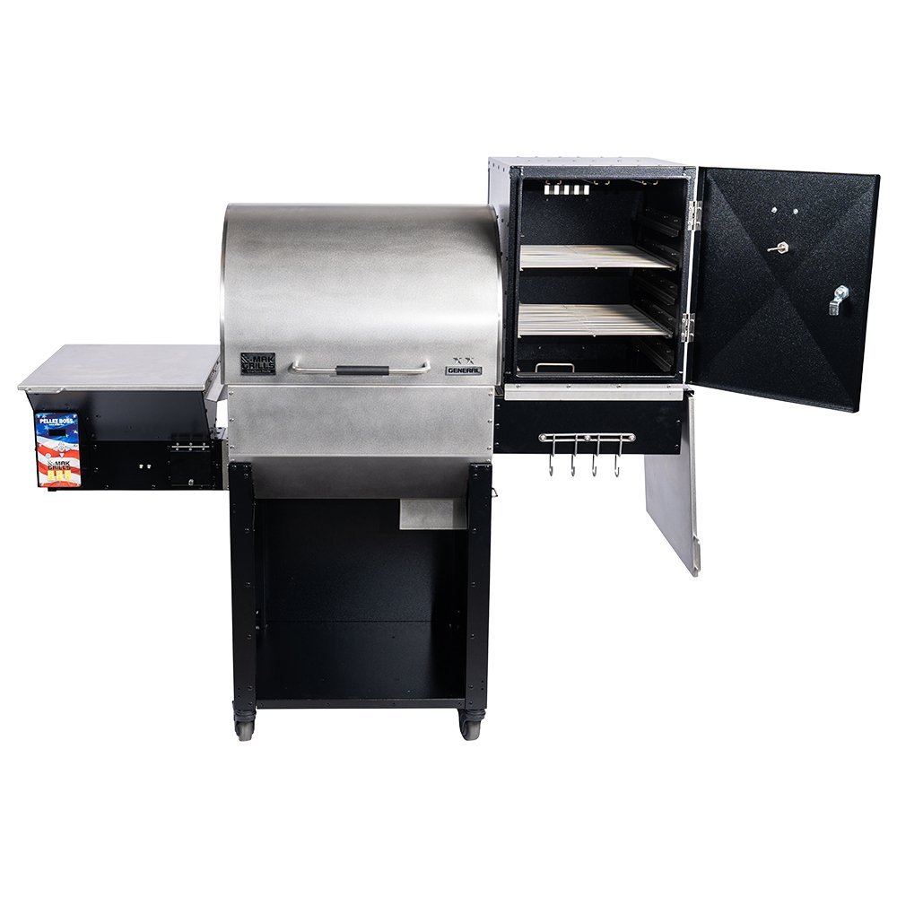 MAK 2 Star Super Smoker Box attached to a MAK Grill, showing expanded smoking space.