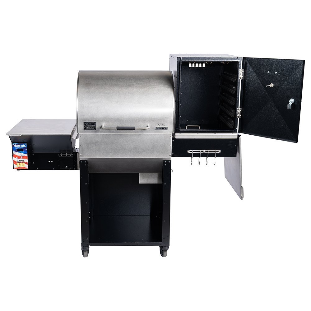 MAK 2 Star Super Smoker Box attached to a MAK Grill, showing expanded smoking space.