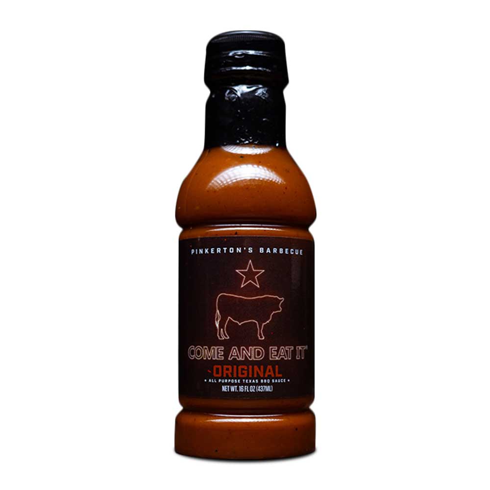 Bottle of Pinkerton’s Barbecue Original Sauce with a black label reading “Come and Eat It – Original.
