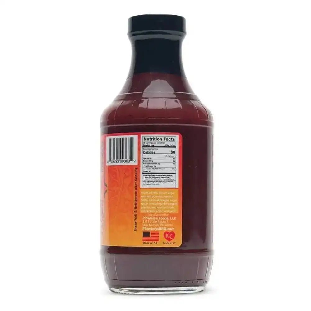 Back of En Fuego BBQ Sauce bottle showing barcode, nutrition facts, and product details.