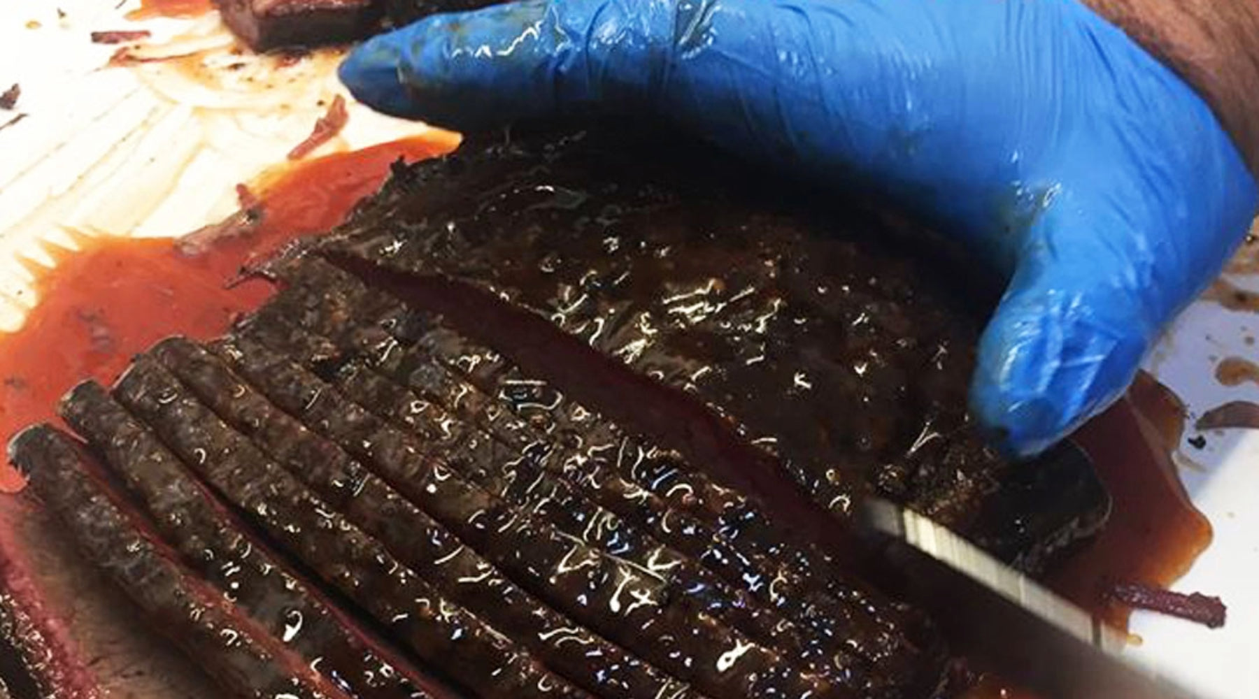 Slicing brisket with a Lamson knife 