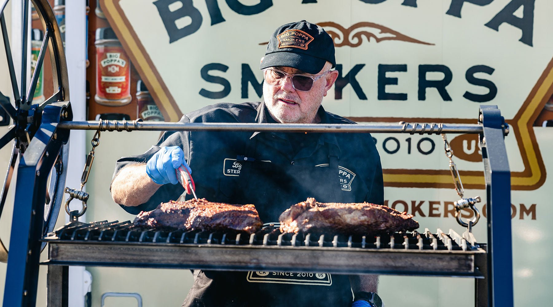 Big Poppa cooking tri-tip on the Santa Maria.