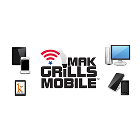 MAK Grills Mobile interface on a tablet, showing remote grill control features.