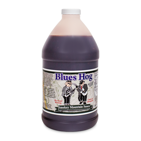 Half gallon of Blues Hog Smokey Mountain BBQ Sauce in a plastic jug