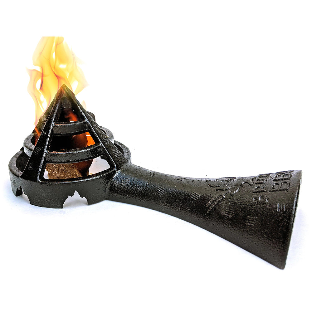 Brutal BBQ Fireguard Charcoal Starter, durable and efficient tool for quickly igniting charcoal for BBQ grilling.  This is an example of the starter in action.