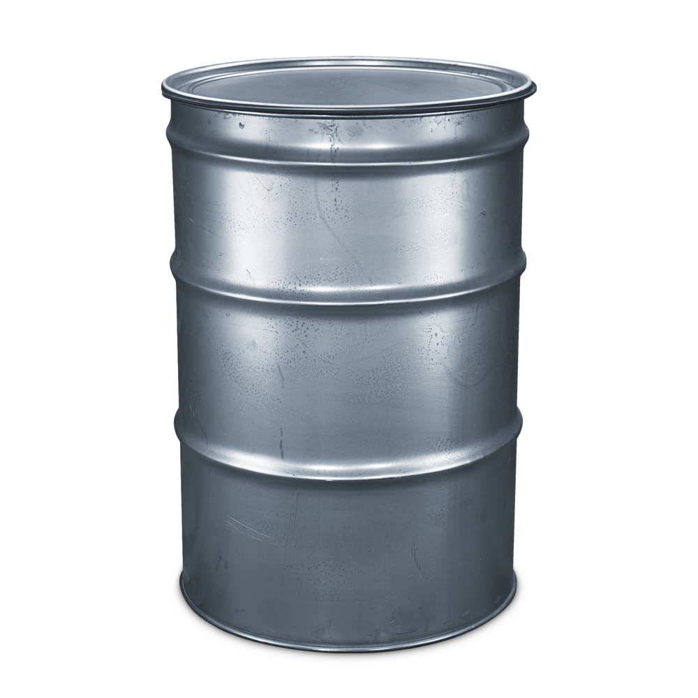 Plain view of a BPS Carbon Drum Smoker, a cylindrical metallic drum with no additional components visible, set against a light background.
