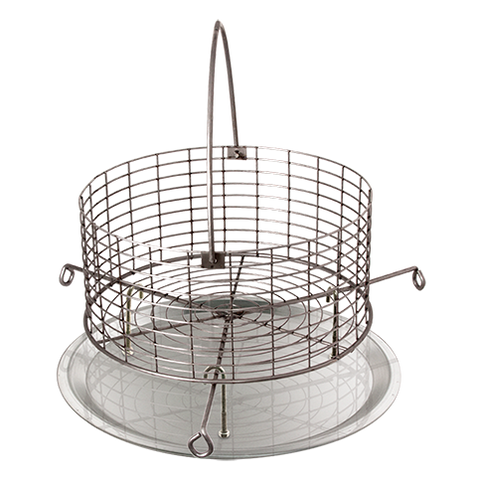 3D rendering of a stainless steel ash catcher for a drum smoker, shown from a top-down angle to highlight the round shape and reflective metal surface.