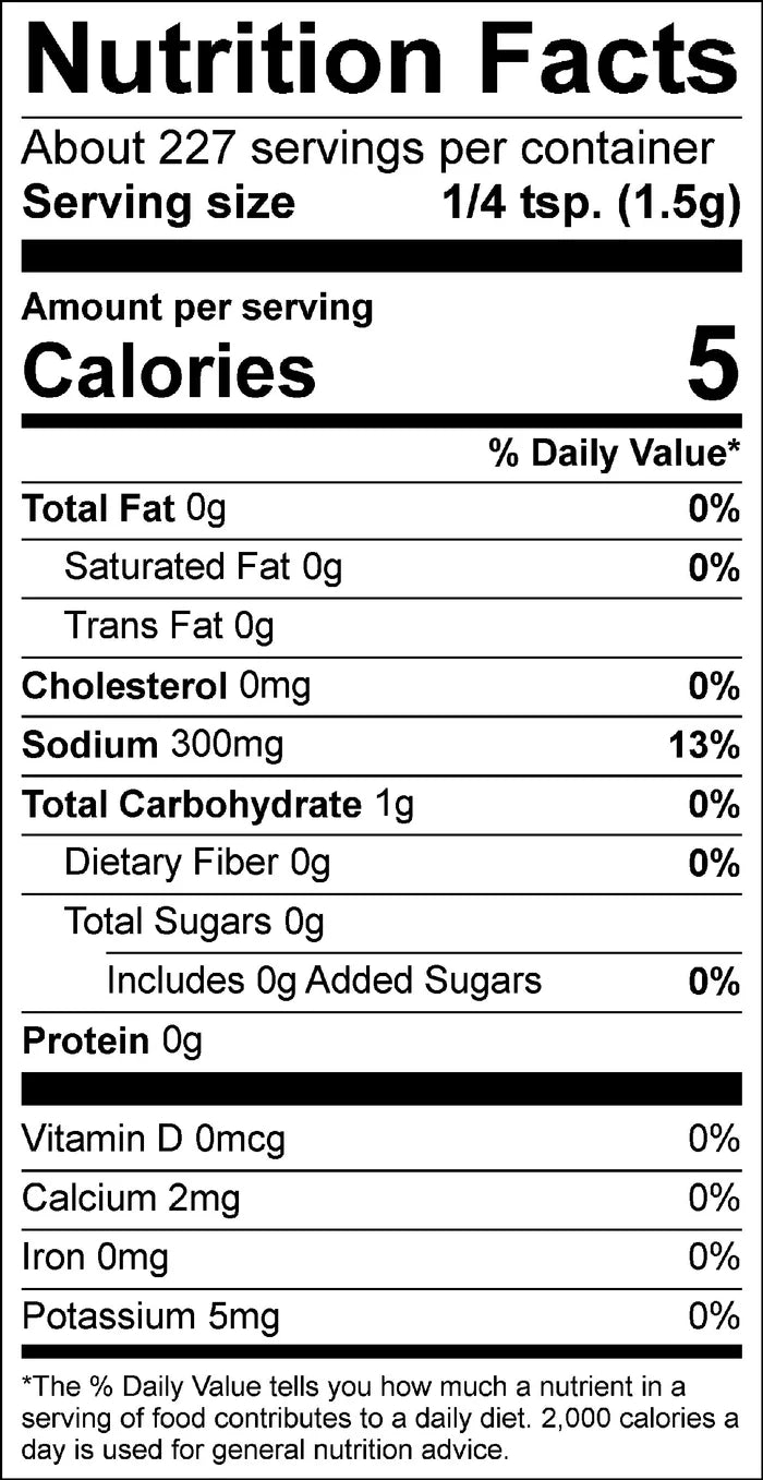Nutrition Facts label for Meat Church Dia de la Fajita Seasoning. It shows a serving size of 1/4 teaspoon (1.5g) with 5 calories, 0g total fat, 300mg sodium, 1g total carbohydrate, and 0g protein. The label also lists about 227 servings per container.