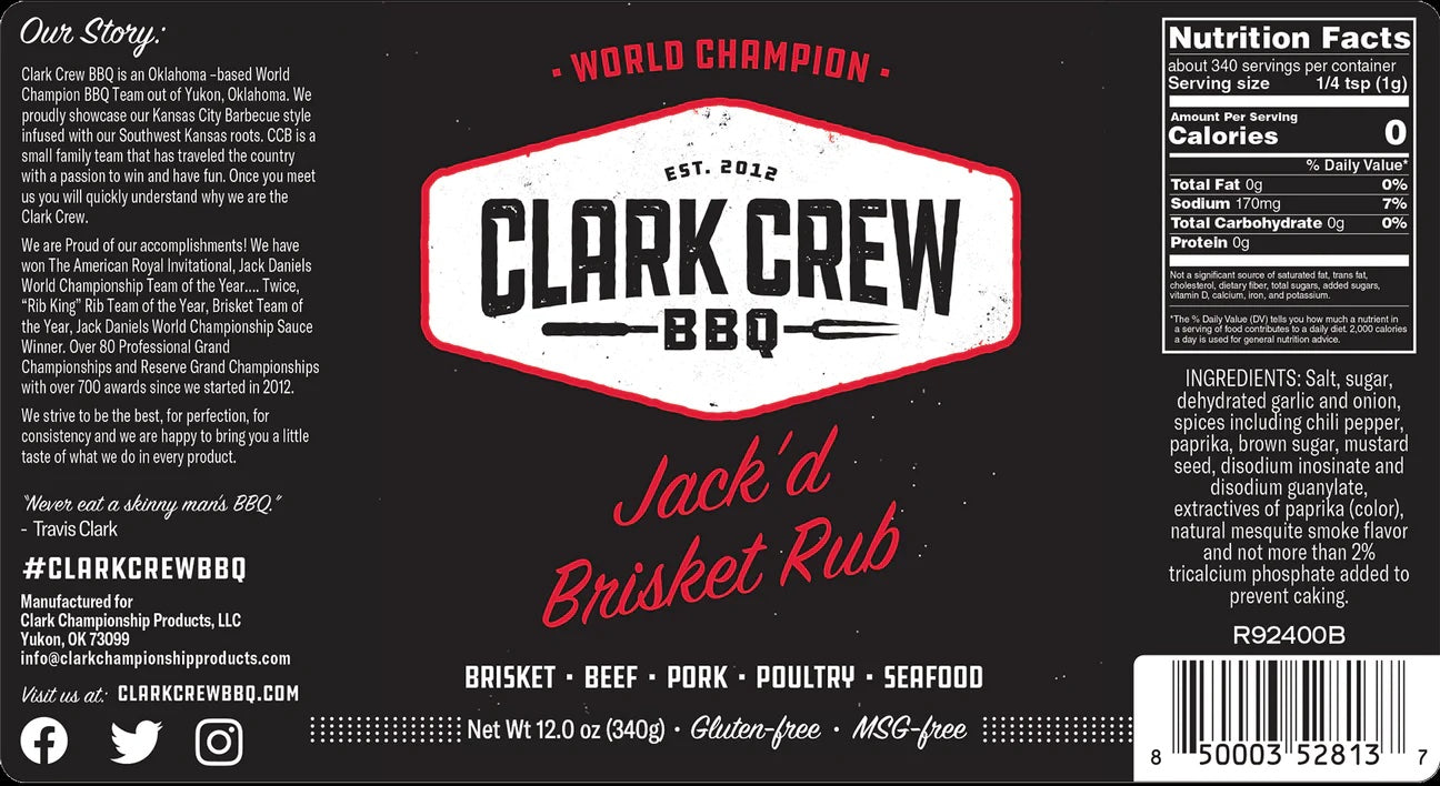 Clark Crew BBQ Jack'd Brisket Rub - 12oz