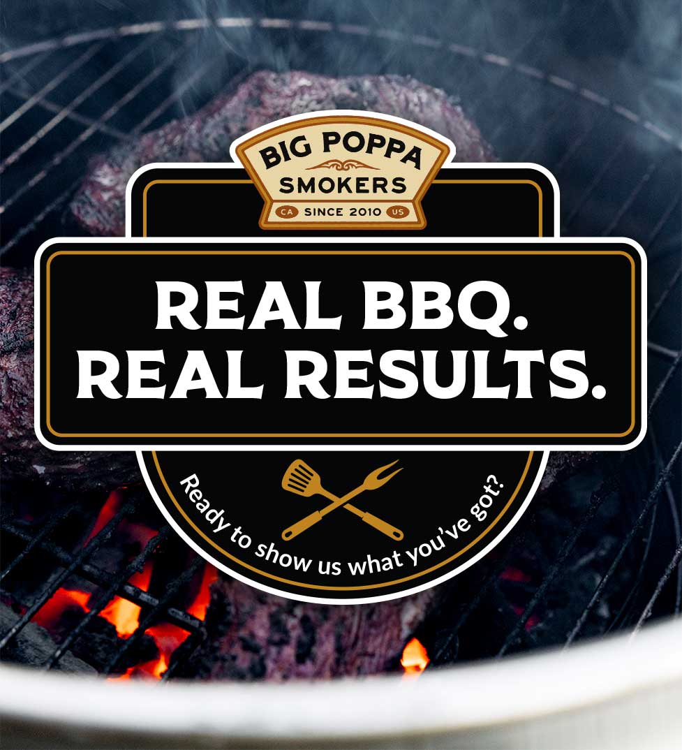 Logo for Big Poppa's Real BBQ. Real Results campaign