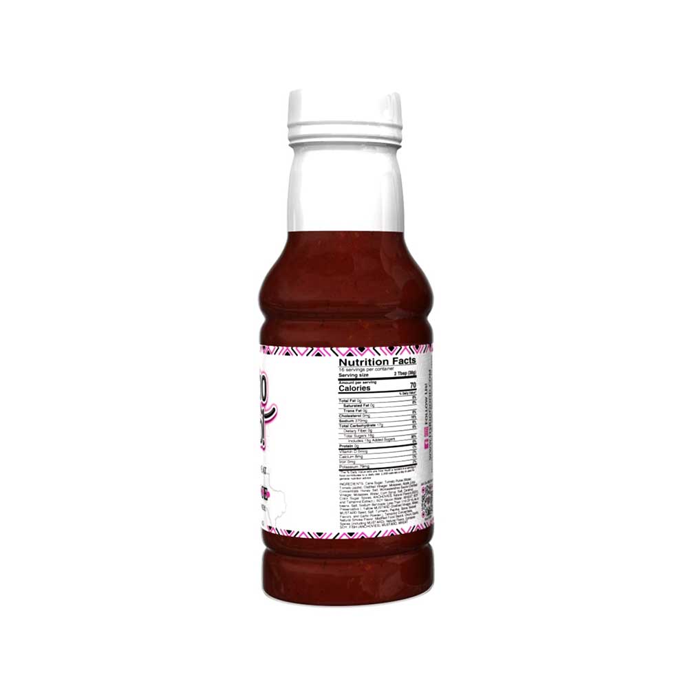 Bottle of barbecue sauce with a white label on a white background