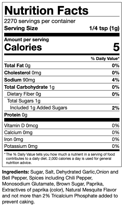  Nutrition Facts label for EAT Barbecue Zero to Hero sweet rub