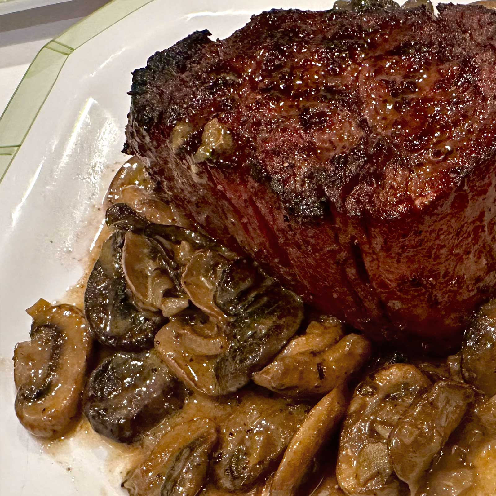 Steak mushrooms plate for dinner tonight