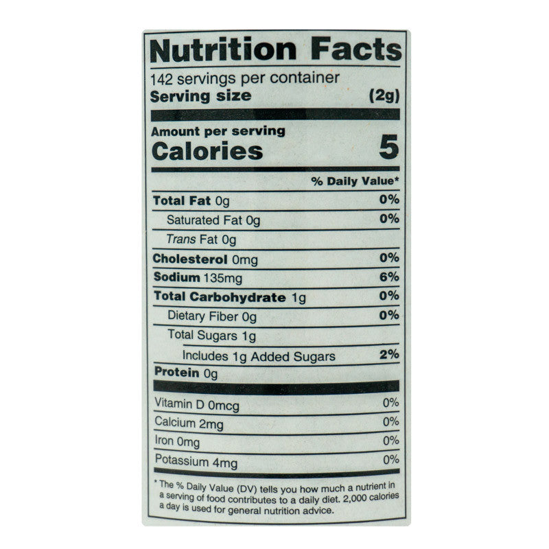 Nutrition Facts label for Tuffy Stone Sweet BBQ Rub. The label shows 142 servings per container, serving size 2 grams, 5 calories per serving, 0 grams total fat, 0 milligrams cholesterol, 135 milligrams sodium, 1 gram total carbohydrate, and 0 grams protein. It also lists vitamins and minerals: 0 micrograms vitamin D, 2 milligrams calcium, 0 milligrams iron, and 4 milligrams potassium.