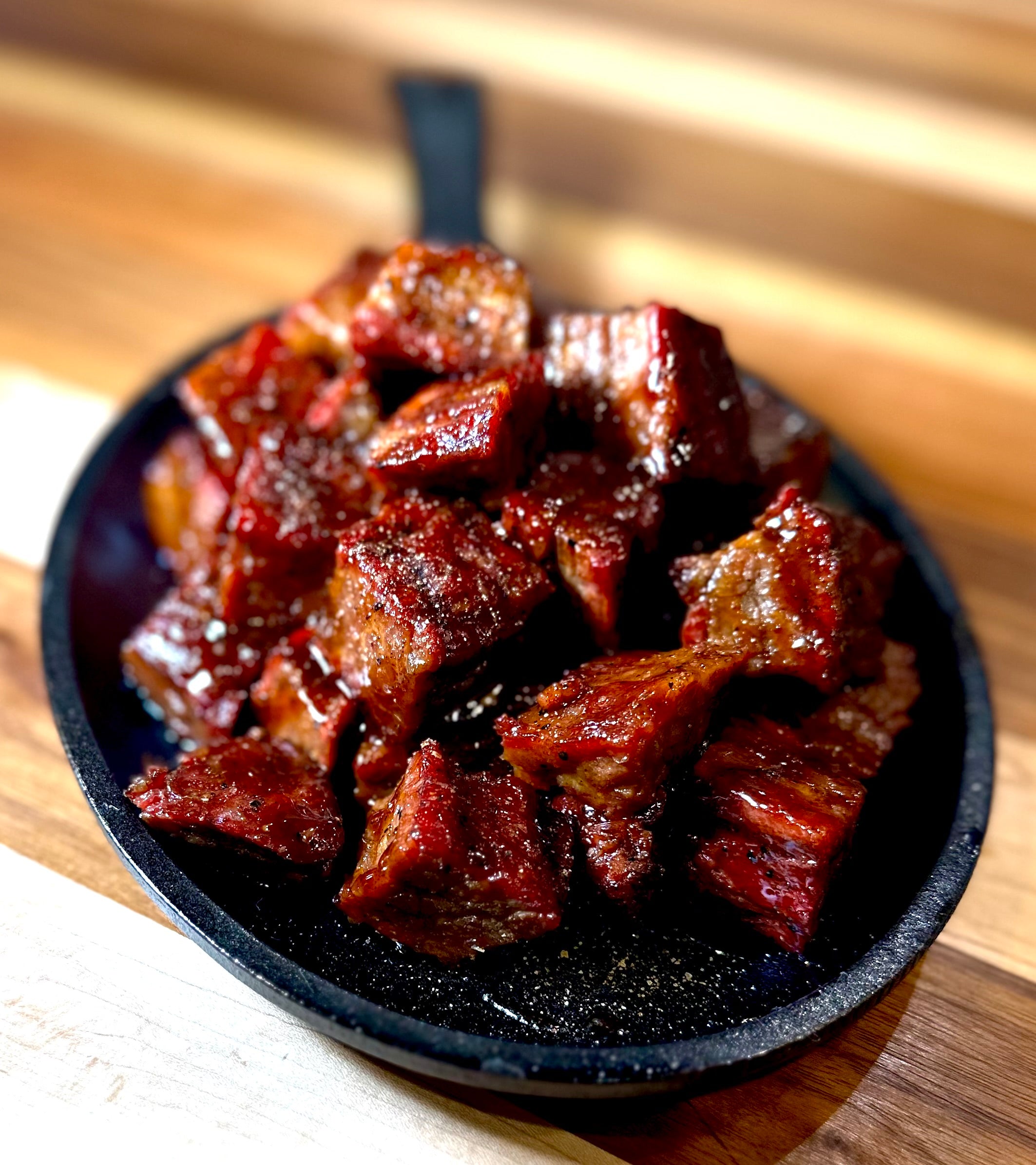 closeup of beef wagyu burnt ends