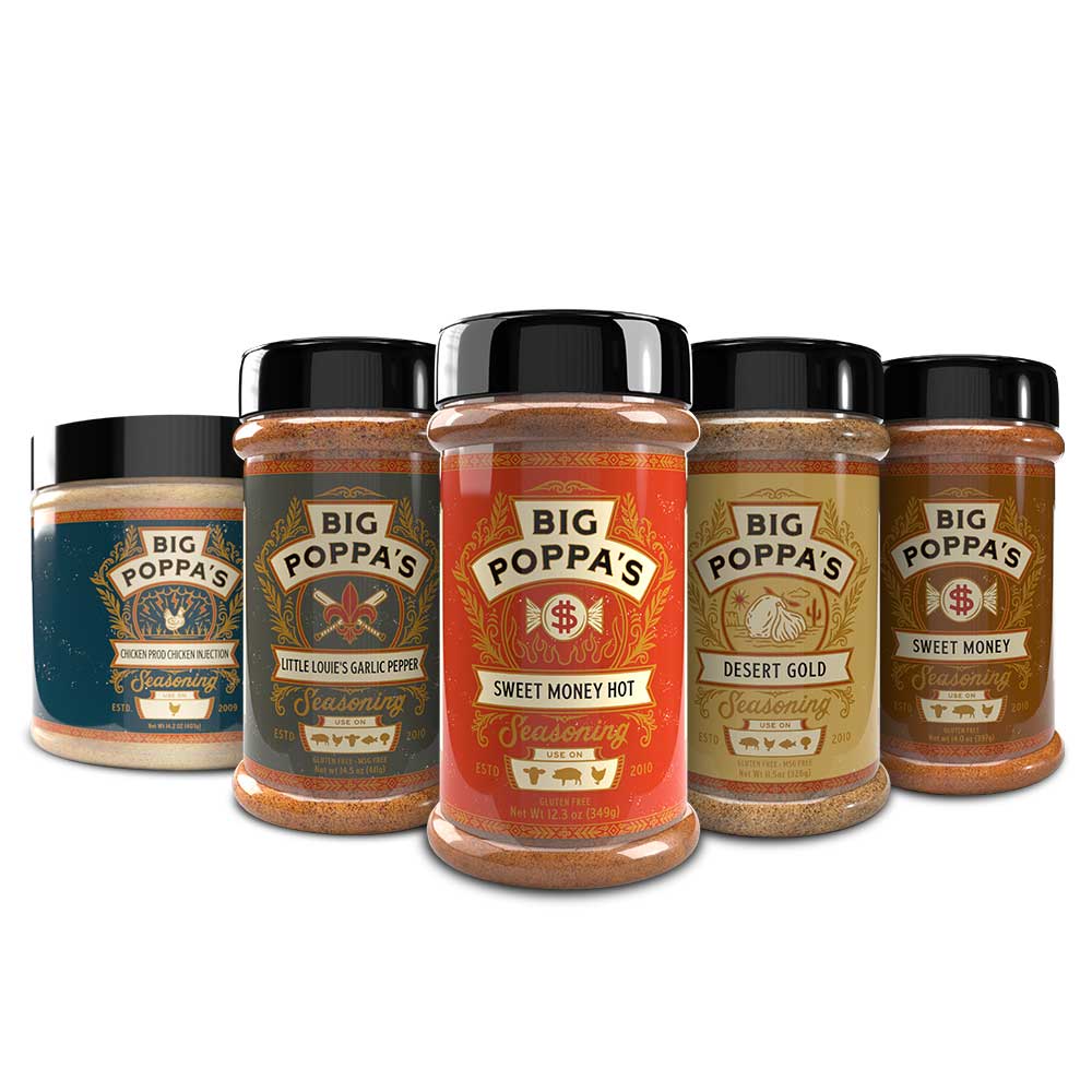 All-in-One Chicken Bundle with seasonings and injections from Big Poppa Smokers for grilling, smoking, or competition BBQ