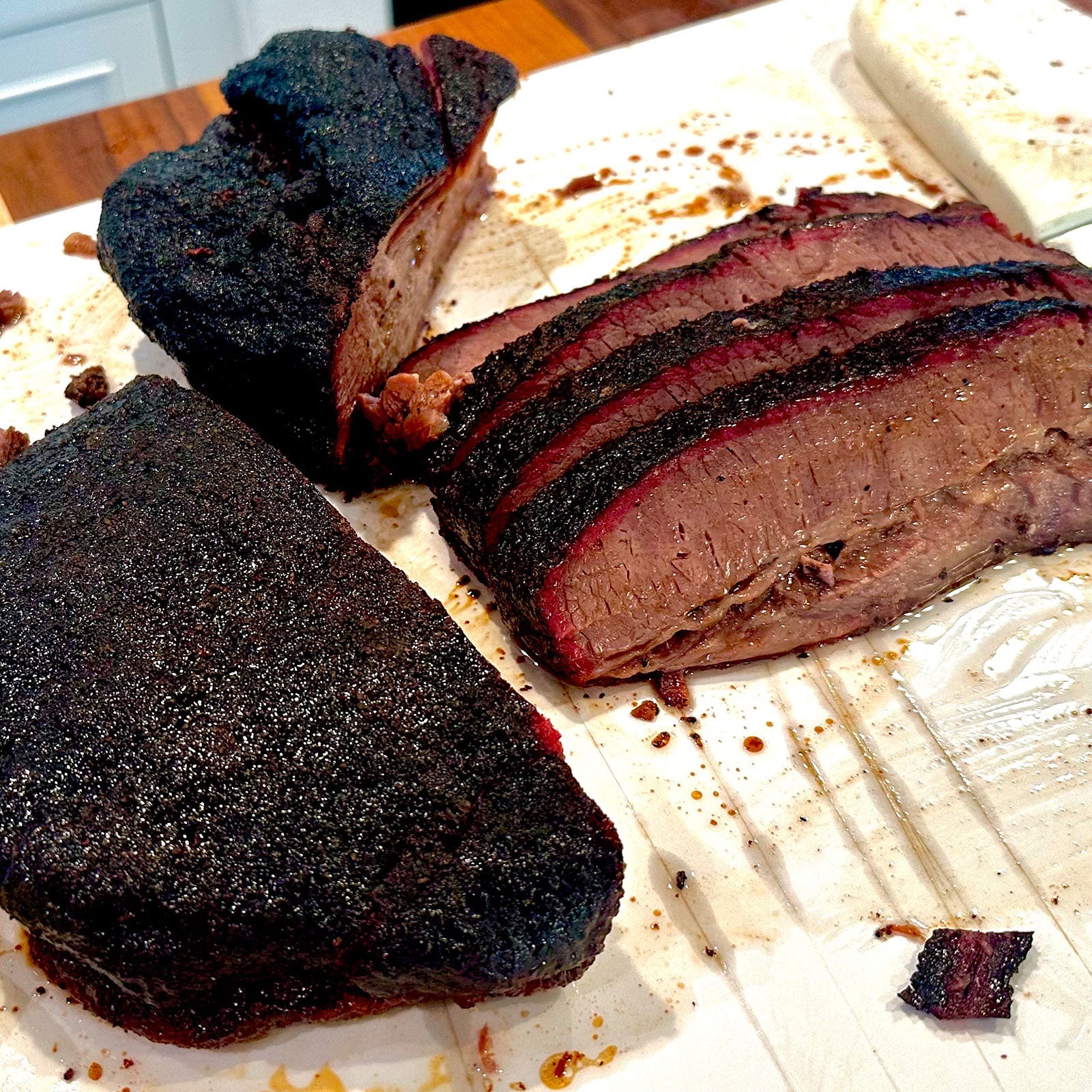 closeup of delicious and juicy sliced 24 hour brisket