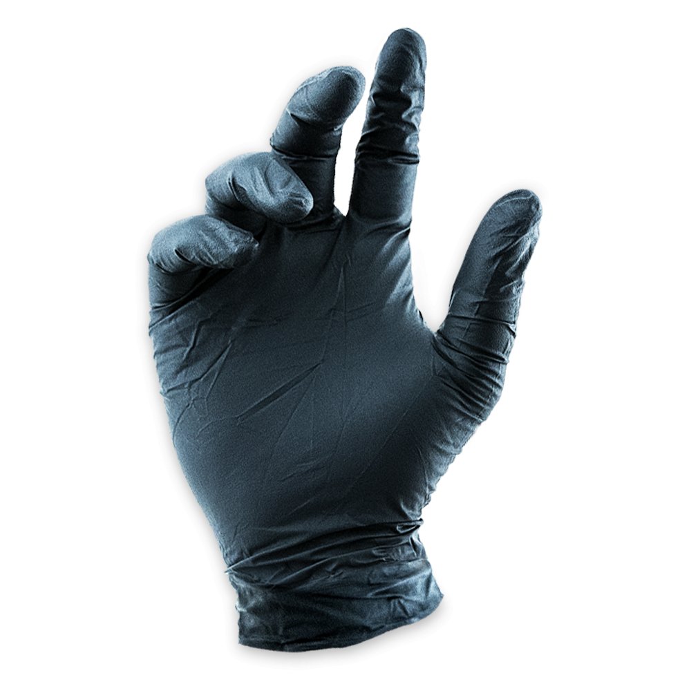 Black nitrile gloves offering excellent mobility and protection, ideal for barbecuing and general-purpose use.