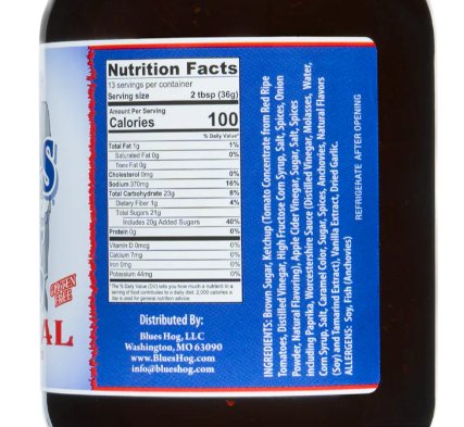 Nutritional facts for Blues Hog Original 