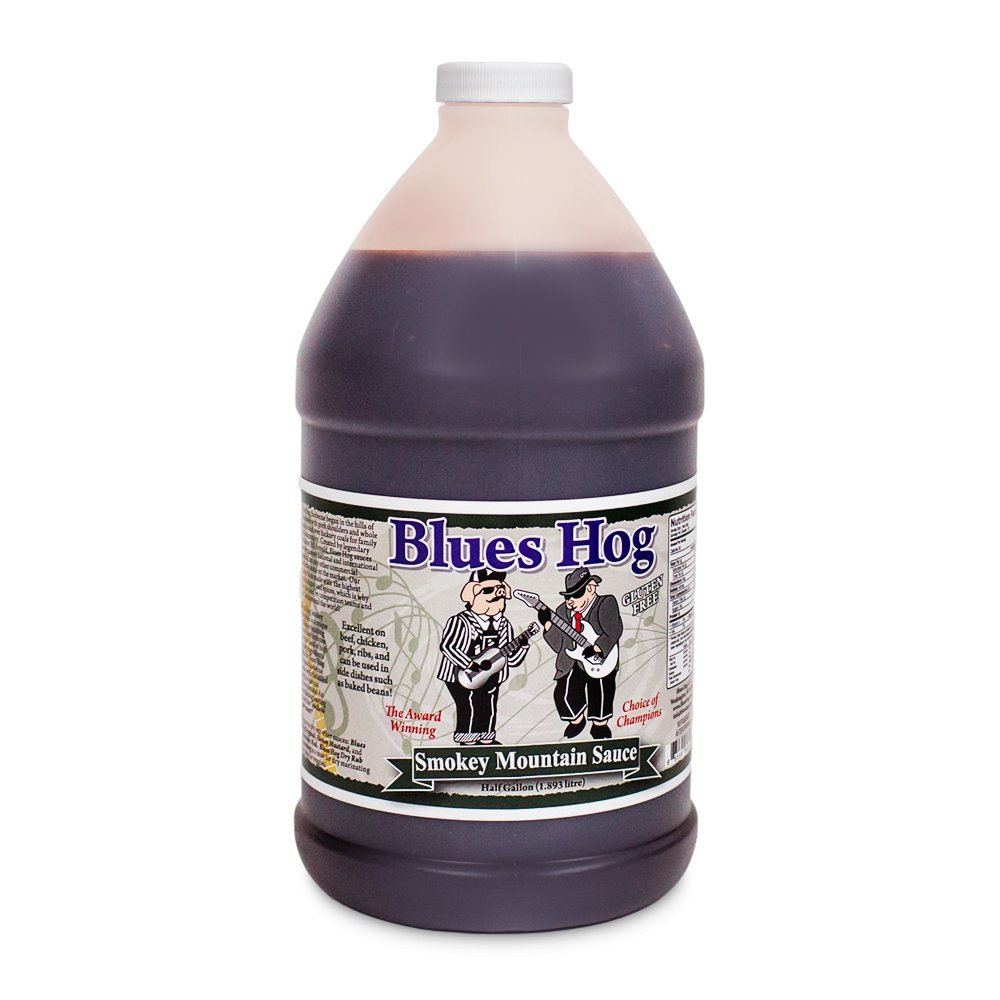 Half gallon of Blues Hog Smokey Mountain BBQ Sauce in a plastic jug