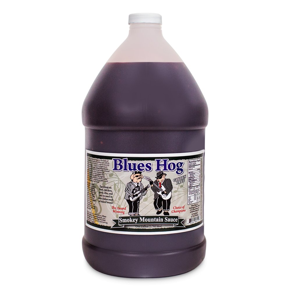 Blues Hog Smokey Mountain BBQ Sauce in a gallon plastic jug.