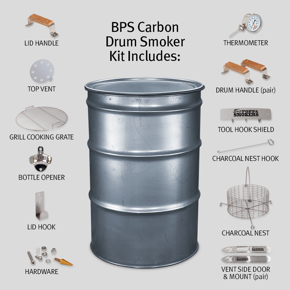 BPS Carbon Drum Smoker Kit Barrel Smoker 55 Gallon Smoker Uds