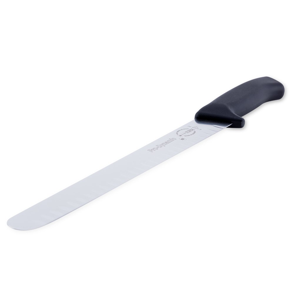 F. Dick 12-inch Seamless Hollow Ground Slicer from the ProDynamic series, featuring a long, slender blade designed for precision slicing. The handle is ergonomically designed for a comfortable grip, ideal for professional chefs and culinary enthusiasts.