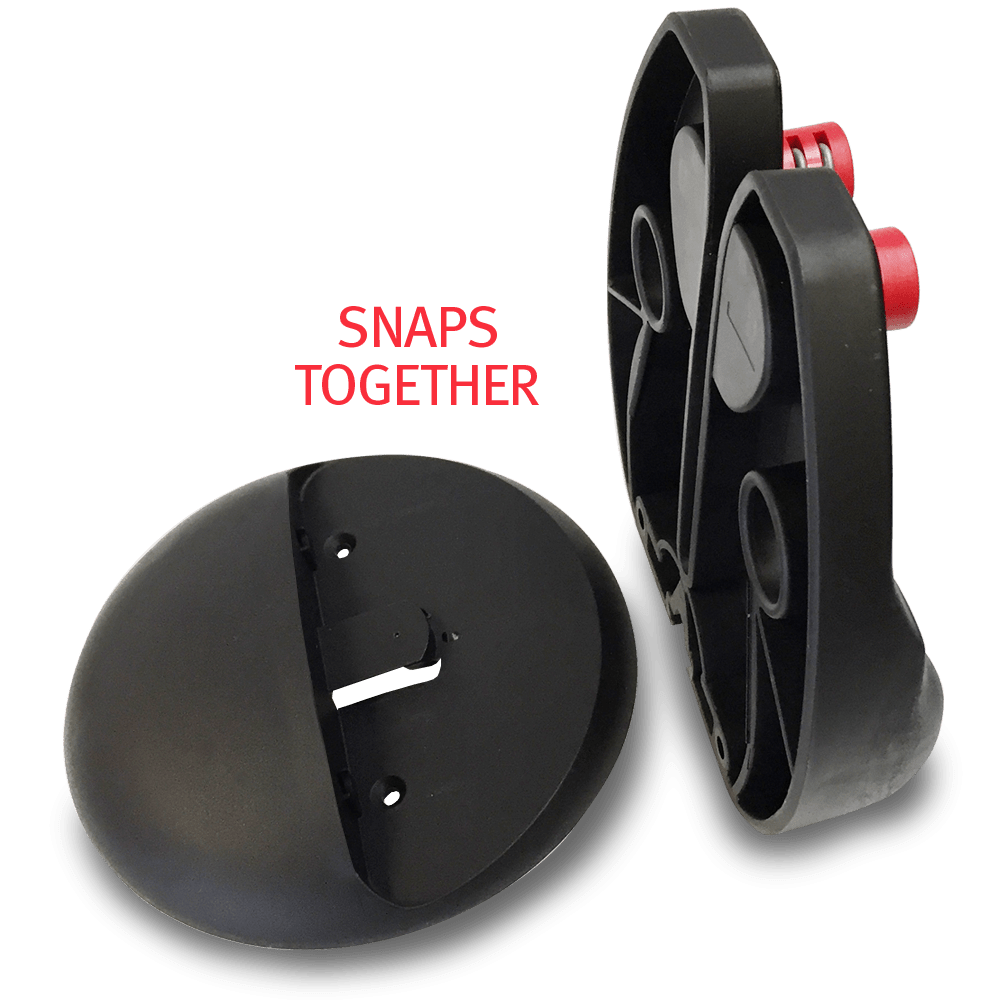 Black plastic components labeled "Snaps Together," designed for assembly.