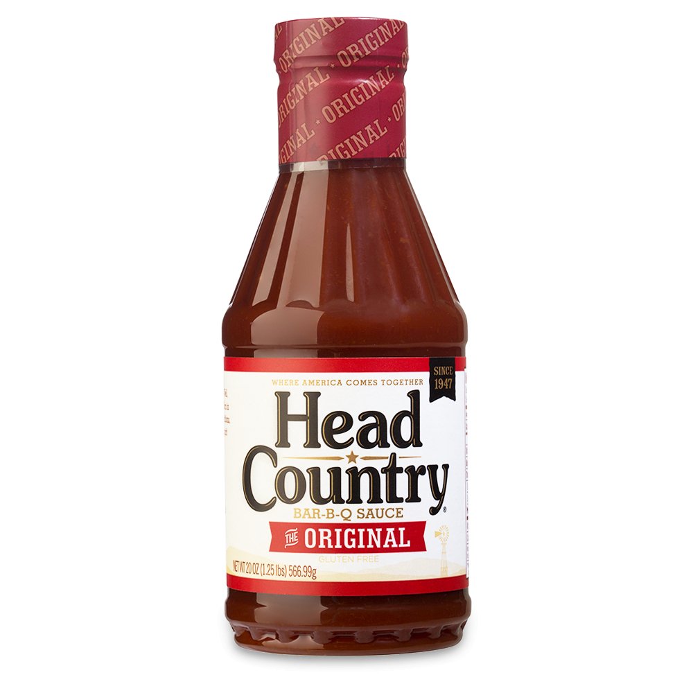 Bottle of The Original Head Country BBQ Sauce, showcasing its status as Oklahoma's #1 BBQ sauce. Perfect for a variety of dishes with no preservatives, MSG, or gluten, making it a healthy choice for enhancing flavor in any meal.