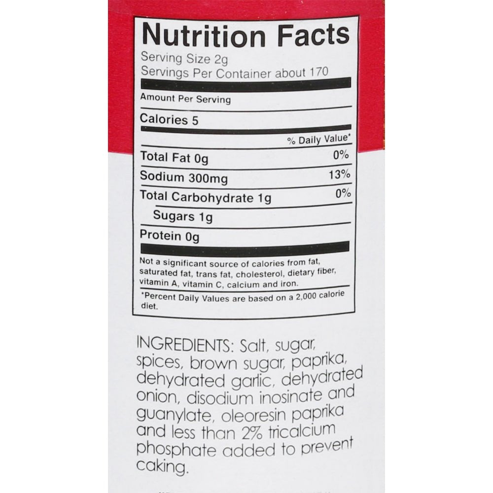 A bottle of Killer Hogs Hot BBQ Rub showing the nutrition facts label. The label indicates the number of servings, calories, and detailed nutritional information per serving.