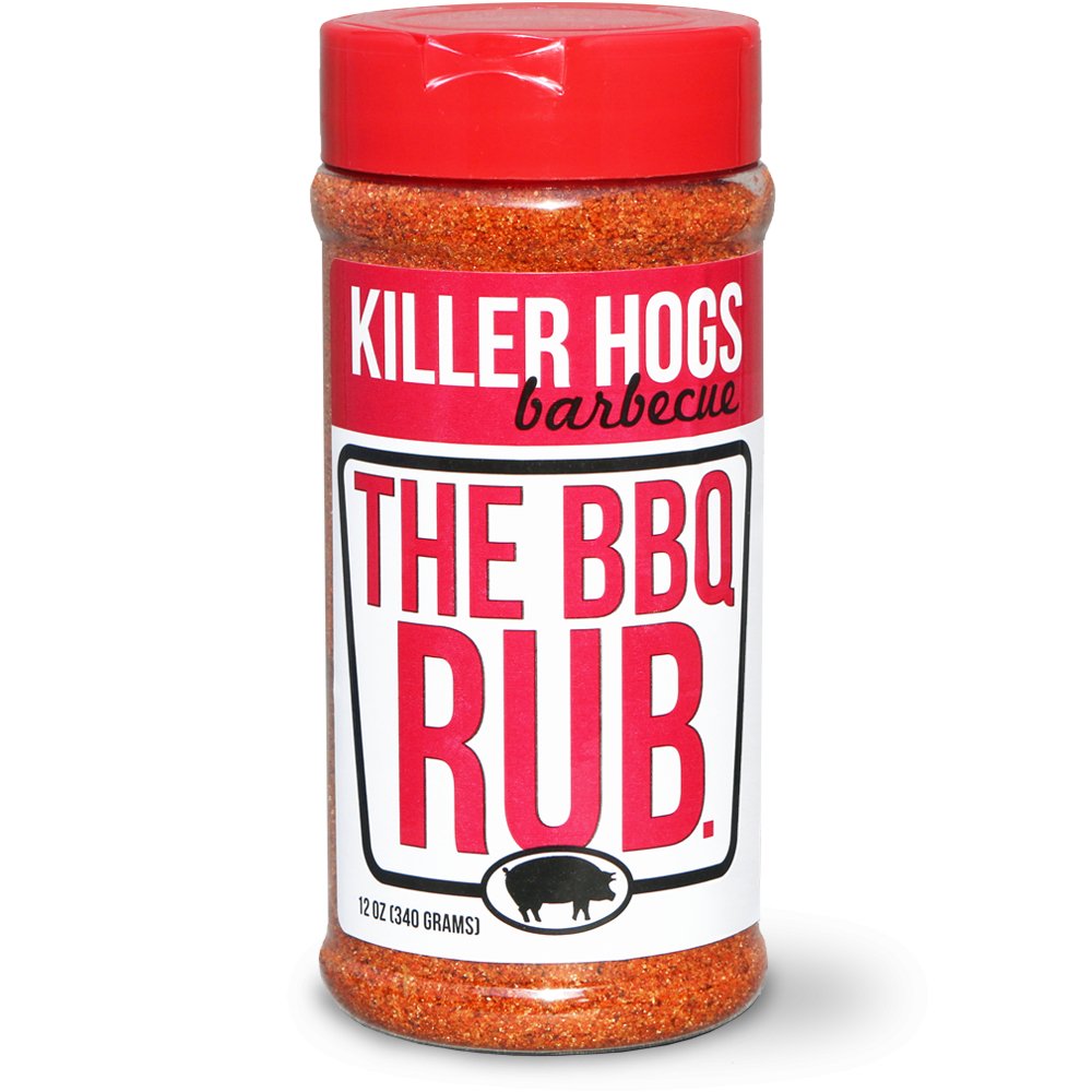 Front view of Killer Hogs The BBQ Rub with a pig displayed.