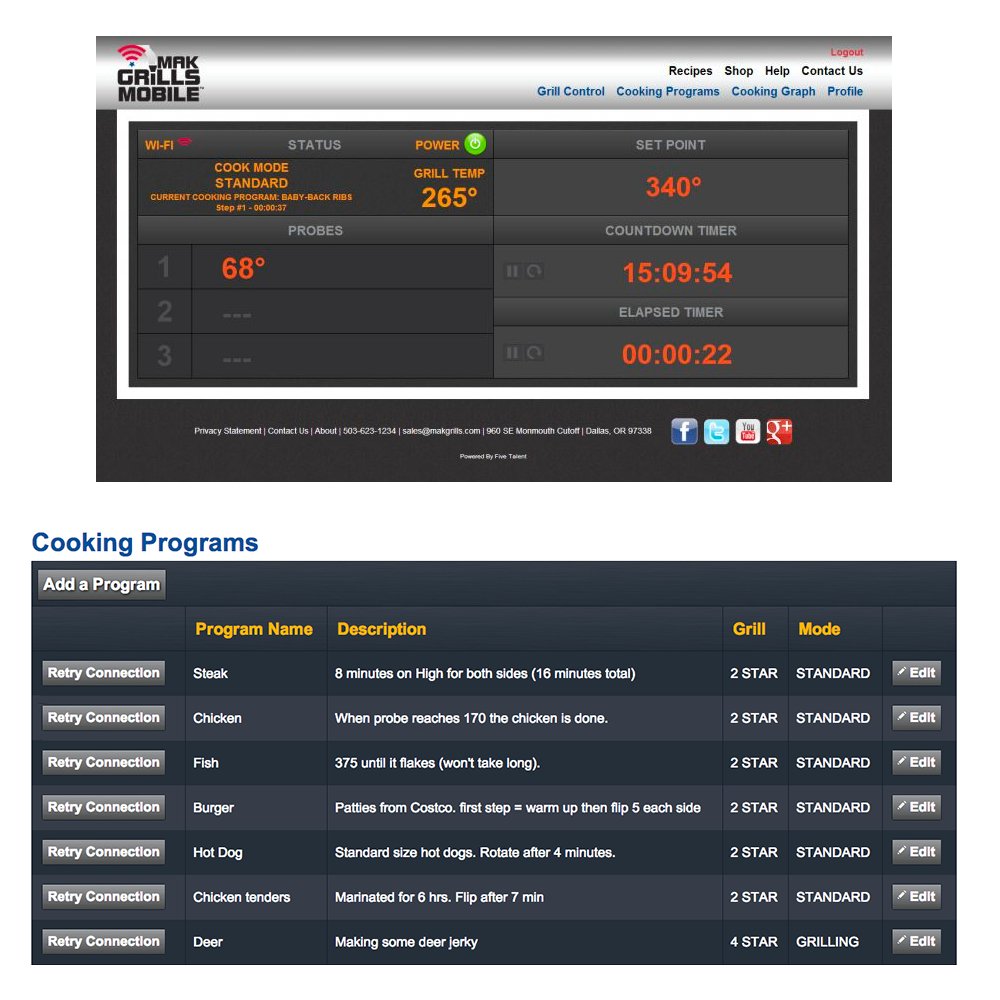 Showing the dashboard for the cooking probes and temperature control settings.