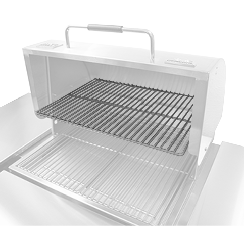 3/4 Upper Rack on a MAK Grill, adding extra stainless steel cooking space for increased grilling capacity.