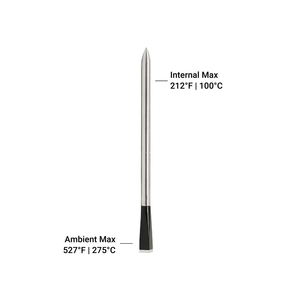 MEATER Plus wireless meat thermometer to show you the internal temp and the ambient max area on the probe.