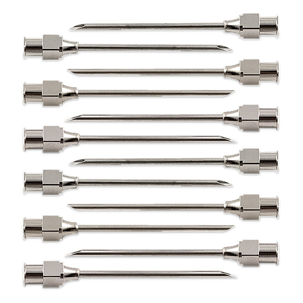 Pro Shot Meat Injector 14 Gauge Needles - 12 Pack, high-quality stainless steel needles for precise and effective meat injection, perfect for enhancing BBQ flavors