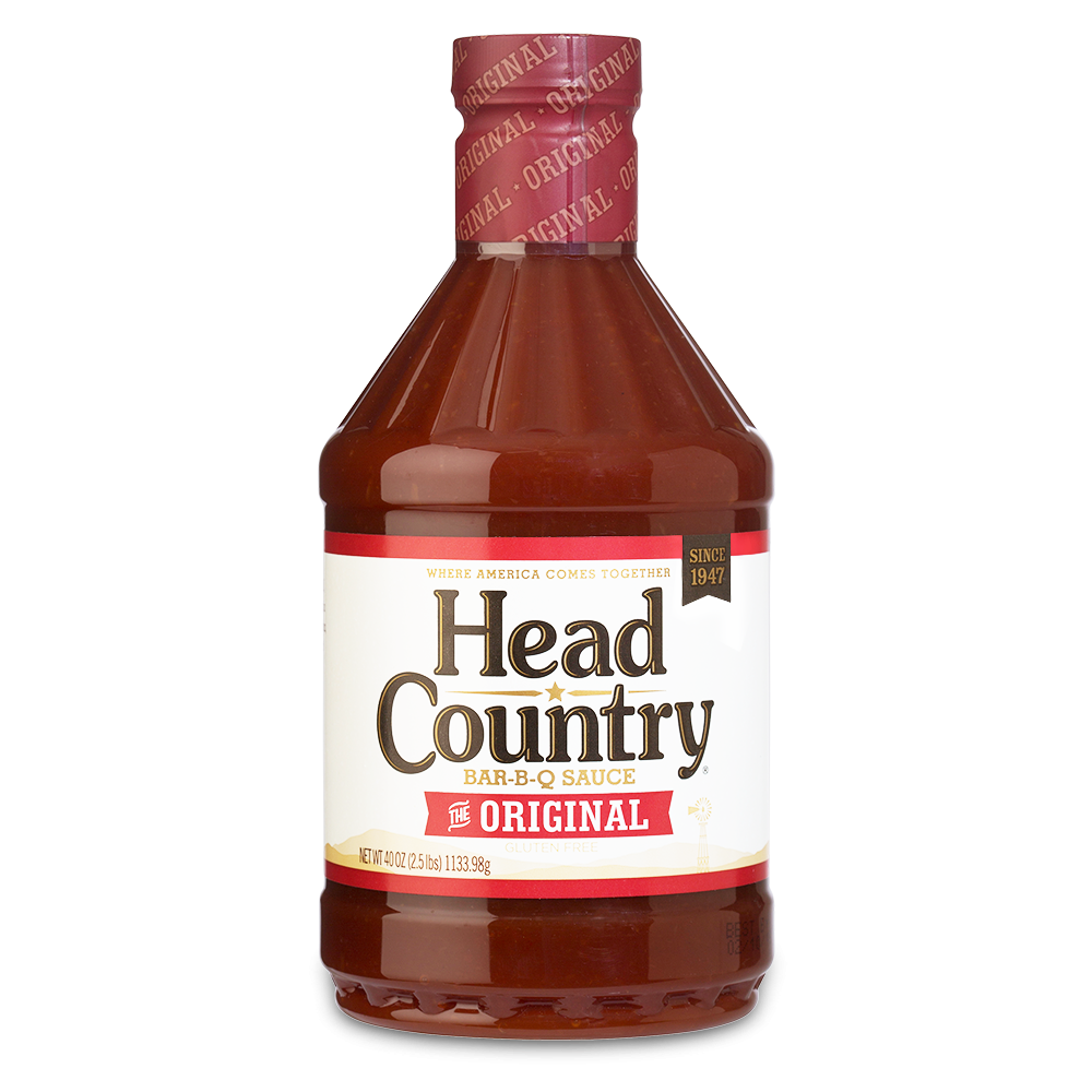 Large 40oz bottle of Head Country's Original BBQ Sauce, celebrated for its award-winning flavor suitable for any cooking style. This all-natural, gluten-free, tomato-based sauce is ideal for glazing, basting, or grilling meats, enhancing dishes with a championship taste.