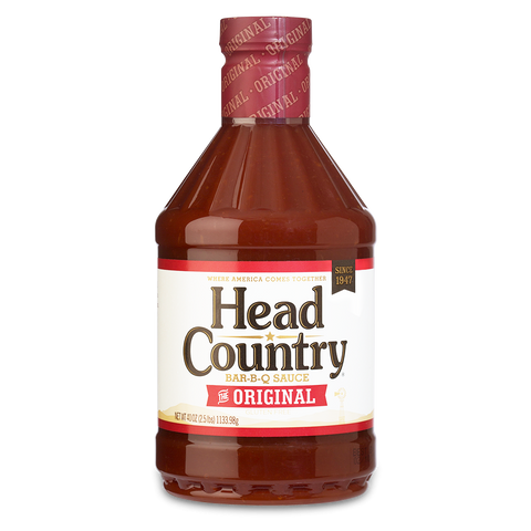 Large 40oz bottle of Head Country's Original BBQ Sauce, celebrated for its award-winning flavor suitable for any cooking style. This all-natural, gluten-free, tomato-based sauce is ideal for glazing, basting, or grilling meats, enhancing dishes with a championship taste.